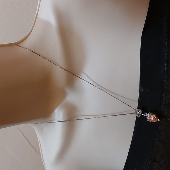 Alluring Marcasite Champagne Color Pendant 925 Italy Sterling Silver Necklace - Picture 4 of 7